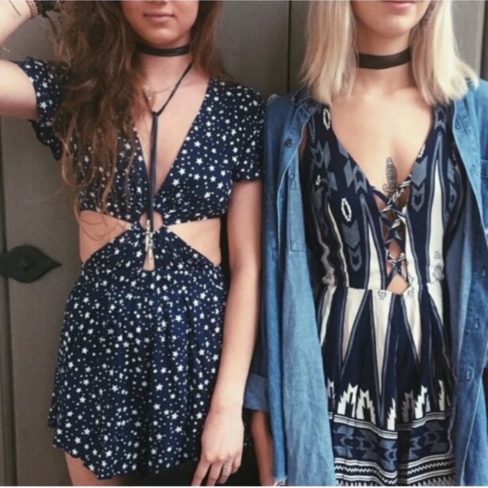 🖤 LF Rumor Boutique Blue Tribal Romper